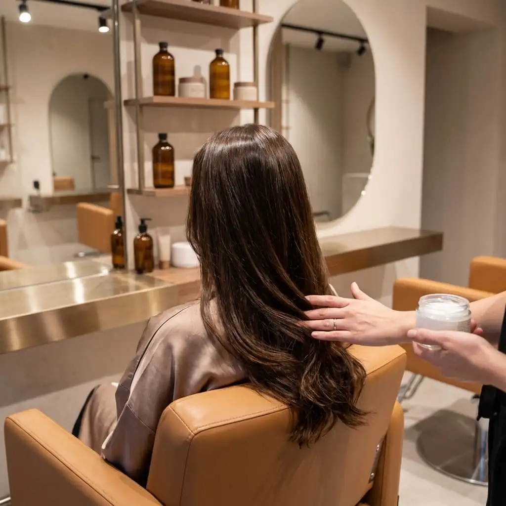 Deep conditioning hair treatment session at Face by Sumona parlor